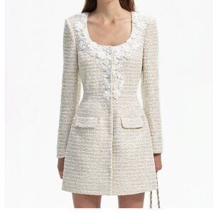 Self Portrait Gold Boucle Floral Trim Mini Dress
